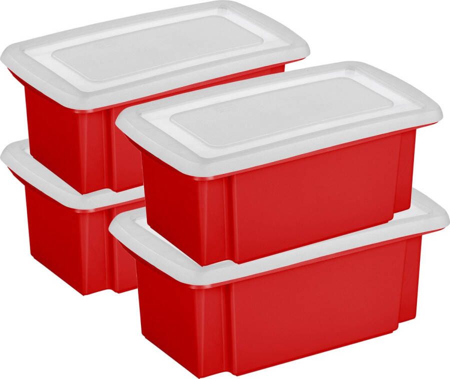 Sunware 4x stuks opslagboxen kunststof 7 liter rood 38 x 21 x 14 cm met afsluitbare deksel