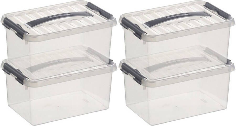Merkloos Sans marque 4x Sunware Q-Line opberg boxen opbergdozen 6 liter 30 cm kunststof- Opslagbox Opbergbak kunststof transparant zilver