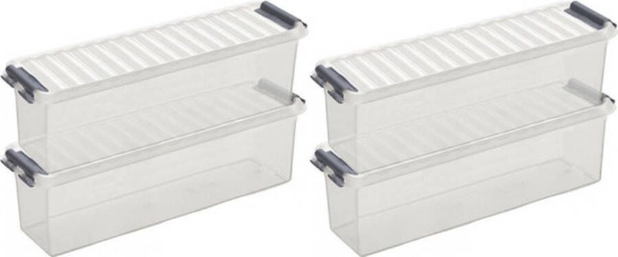 Merkloos Sans marque 12x Sunware Q-Line opberg boxes opbergdozen 1 3 liter 27 x 8 4 x 9 cm kunststof Langwerpige smalle opslagbox Opbergbak kunststof transparant zilver