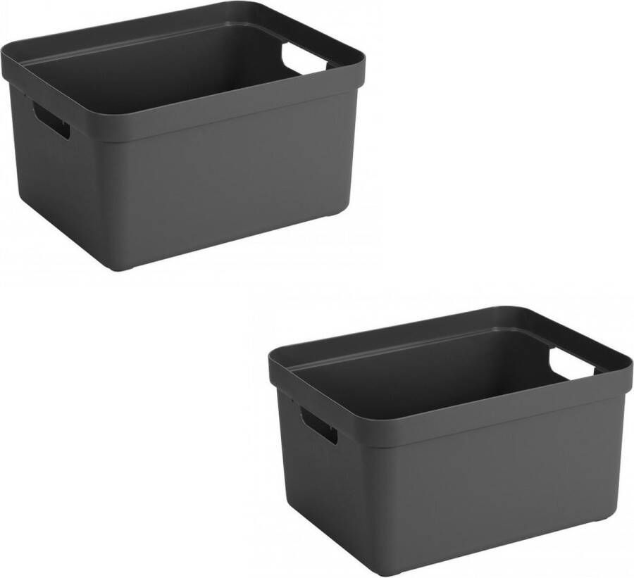 Merkloos Sans marque 4x stuks antraciet grijze opbergboxen opbergdozen opbergmanden kunststof 32 liter opbergen manden dozen bakken opbergers