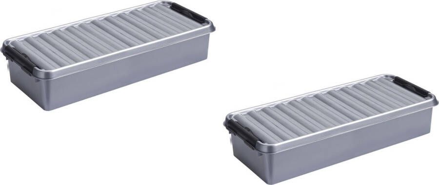 Merkloos Sans marque 4x stuks opberg boxen opbergdozen 6 5 liter metallic zwart 48 5 x 19 x 10 5 cm kunststof Praktische langwerpige opslagboxen