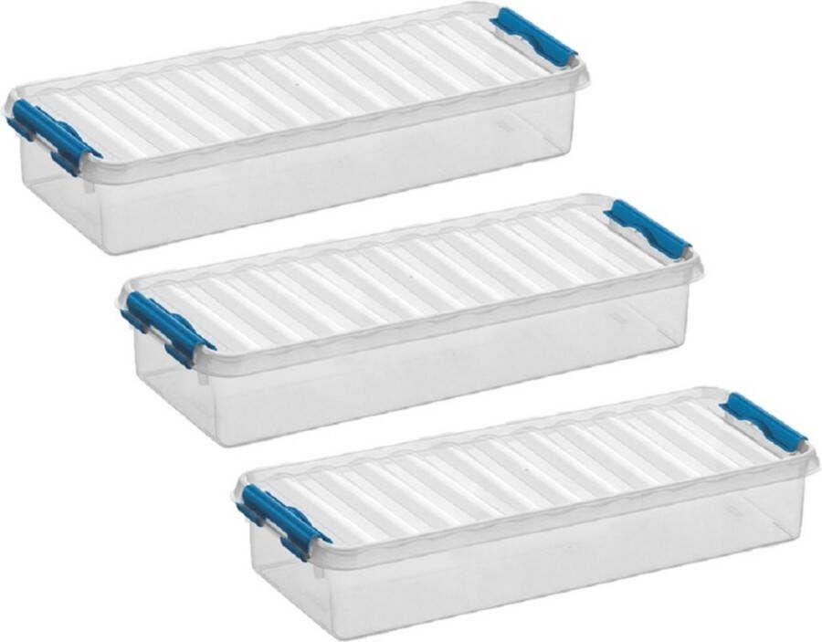 White box 4x stuks opberg box opbergdoos 2.5 liter 38.5 x 14 x 6.6 cm Opslagbox Opbergbak kunststof transparant blauw