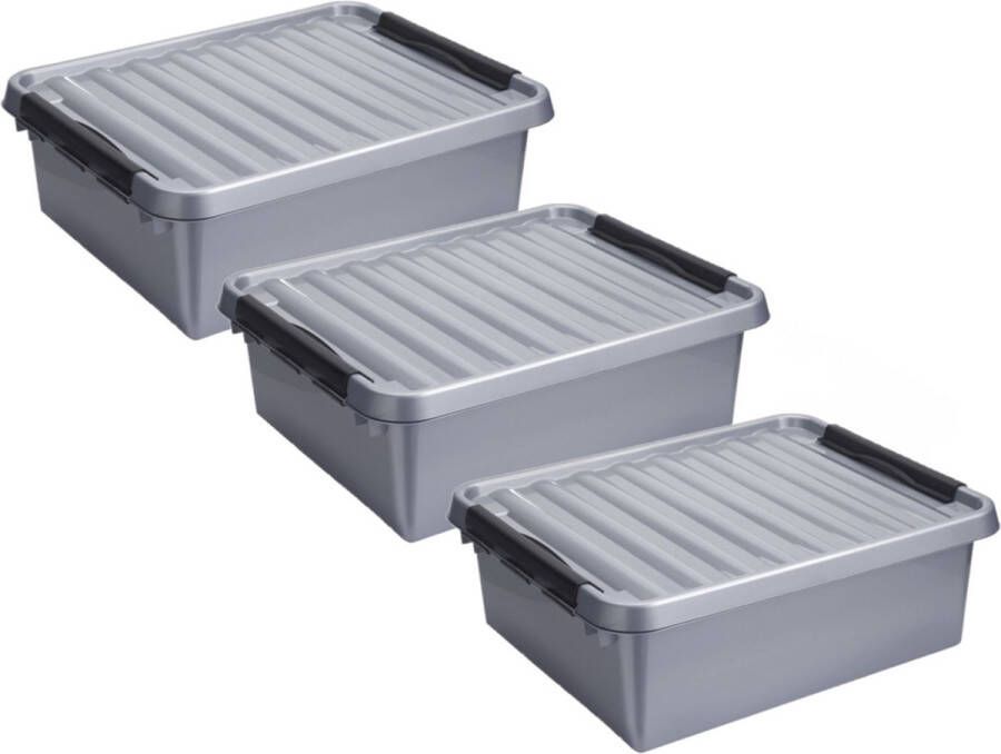 White box 4x stuks opberg box opbergdoos 25 liter 50 x 40 x 18 cm Opslagbox Opbergbak kunststof grijs zwart