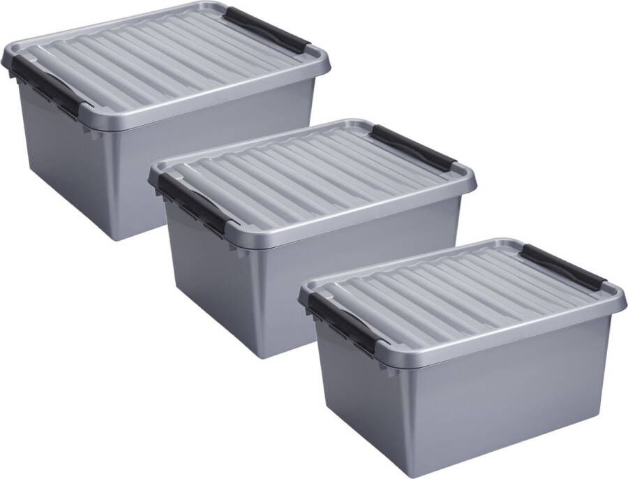 White box 4x stuks opberg box opbergdoos 36 liter 50 x 40 x 26 cm Opslagbox Opbergbak kunststof grijs zwart
