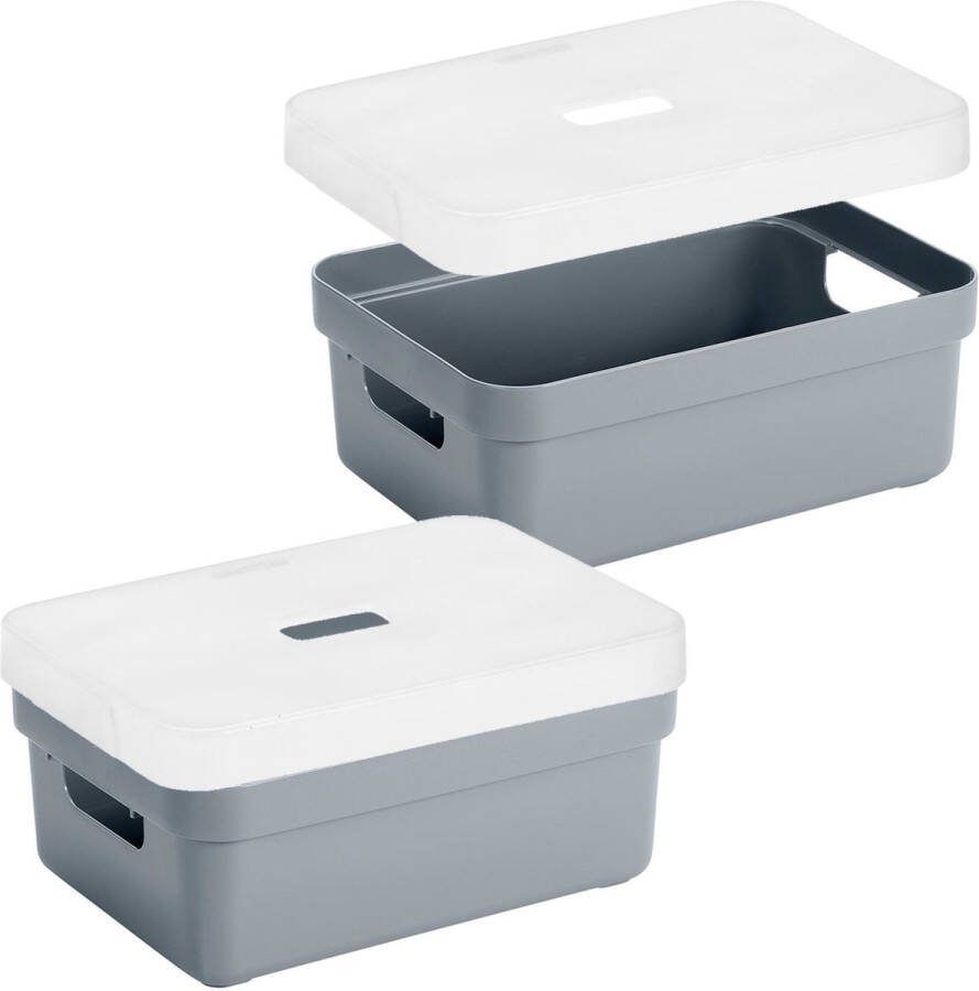 Sunware 4x stuks opbergboxen opbergmanden blauwgrijs van 9 liter kunststof met transparante deksel 35 x 25 x 12 cm