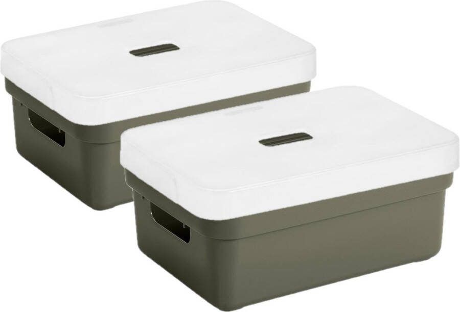Sunware 4x stuks opbergboxen opbergmanden groen van 9 liter kunststof met transparante deksel 35 x 25 x 12 cm