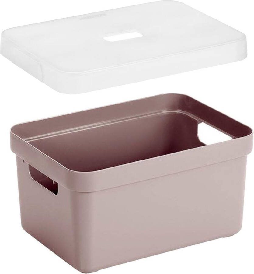 Sunware 4x stuks opbergboxen opbergmanden roze van 5 liter kunststof met transparante deksel 25 x 18 x 12 cm