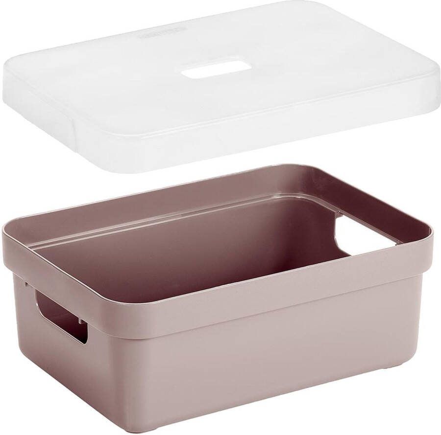 Sunware 4x stuks opbergboxen opbergmanden roze van 9 liter kunststof met transparante deksel 35 x 25 x 12 cm