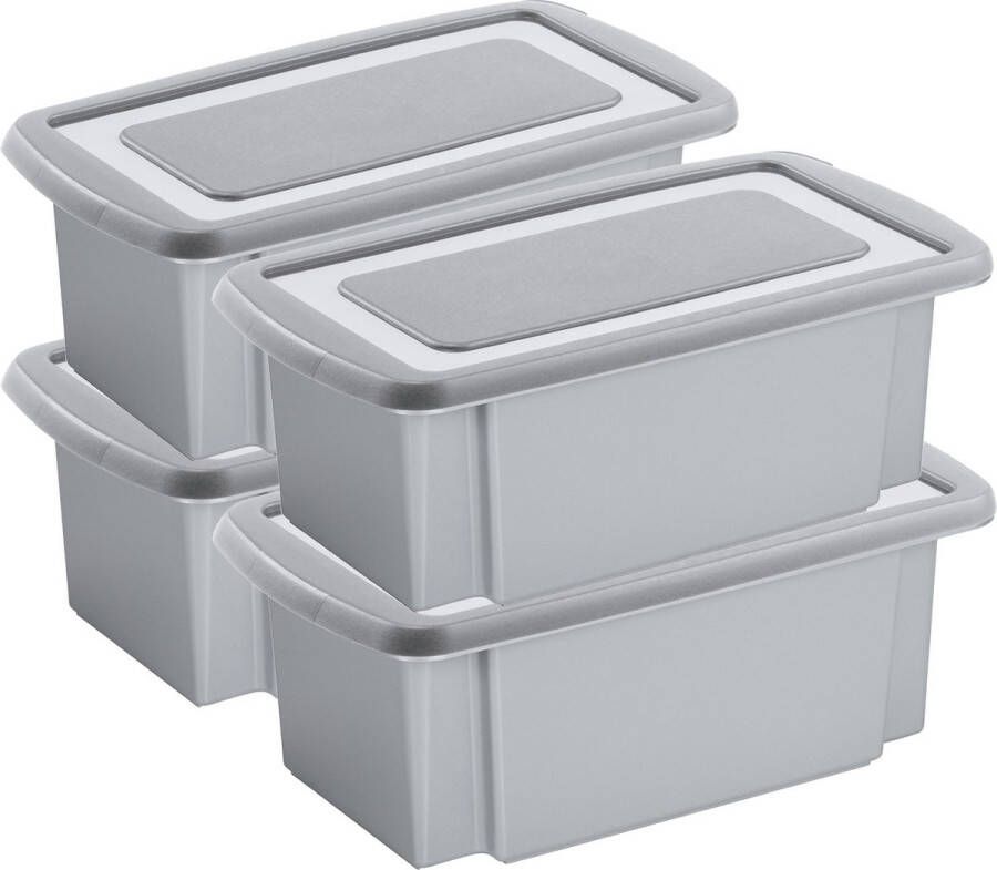 Sunware 4x stuks opslagbox kunststof 7 liter grijs 38 x 21 x 14 cm met afsluitbare deksel