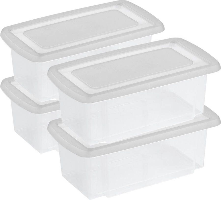 Sunware 4x stuks opslagbox kunststof 7 liter transparant 38 x 21 x 14 cm met afsluitbare deksel