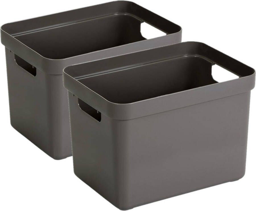 Sunware 4x stuks taupe bruin opbergboxen opbergdozen opbergmanden kunststof 18 liter opbergbakken