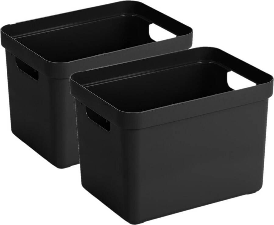 Sunware 4x stuks zwarte opbergboxen opbergdozen opbergmanden kunststof 18 liter opbergbakken