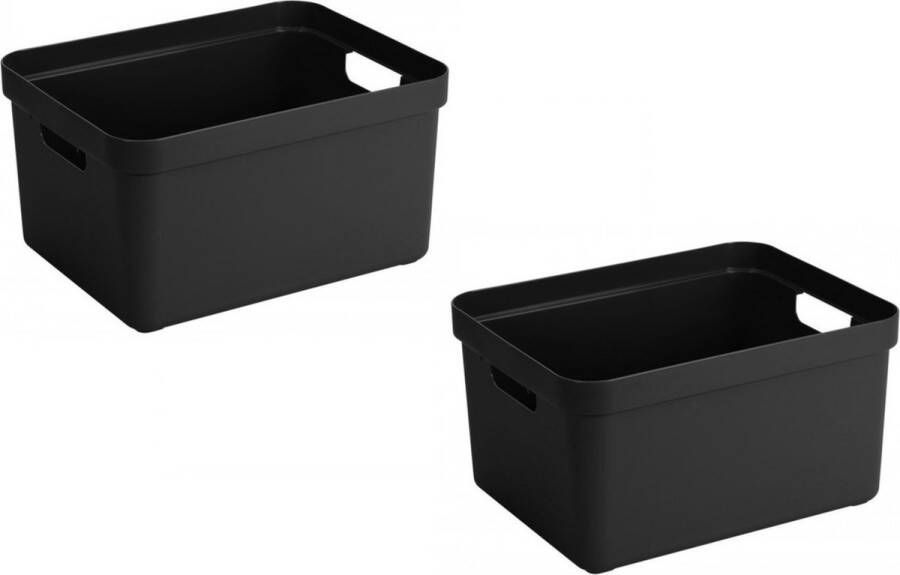 Merkloos Sans marque 4x stuks zwarte opbergboxen opbergdozen opbergmanden kunststof 32 liter opbergen manden dozen bakken opbergers
