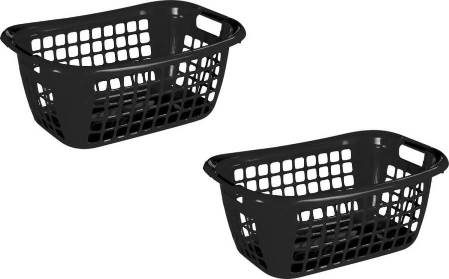 Merkloos Sans marque 4x stuks zwarte wasmanden wasgoedmanden met handgrepen 55 cm Draagwasmanden Wasgoedmand Mand met handgrepen