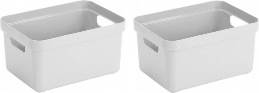 Sunware 4x Witte opbergboxen opbergdozen opbergmanden kunststof 13 liter opbergen manden dozen bakken opbergers