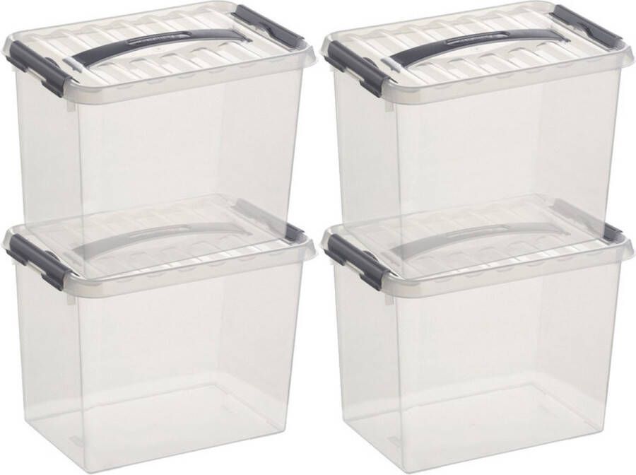 Sunware 5x Q-Line opberg boxen opbergdozen 9 liter 30 x 20 x 22 cm kunststof Opslagbox Opbergbak kunststof transparant blauw