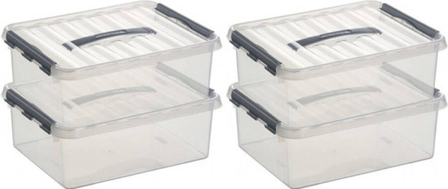 Sunware 5x Q-Line opberg box opbergdoos 12 liter 40 x 30 x 14 cm kunststof A4 formaat opslagbox Opbergbak kunststof transparant zilver