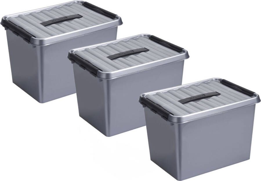White box 5x stuks opberg box opbergdoos 22 liter 40 x 30 x 26 cm Opslagbox Opbergbak kunststof grijs zwart