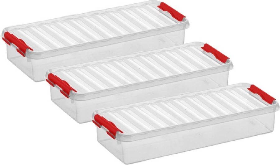 White box 5x stuks opberg box opbergdoos 2.5 liter 38.5 x 14 x 6.6 cm Opslagbox Opbergbak kunststof transparant rood