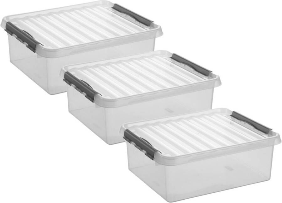 White box 5x stuks opberg box opbergdoos 25 liter 50 x 40 x 18 cm Opslagbox Opbergbak kunststof transparant grijs