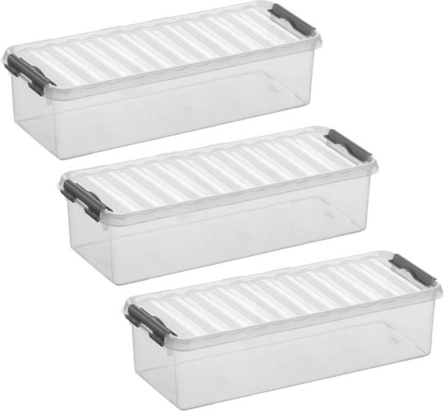 White box 5x stuks opberg box opbergdoos 3.5 liter 38.5 x 14 x 9.2 cm Opslagbox Opbergbak kunststof transparant grijs
