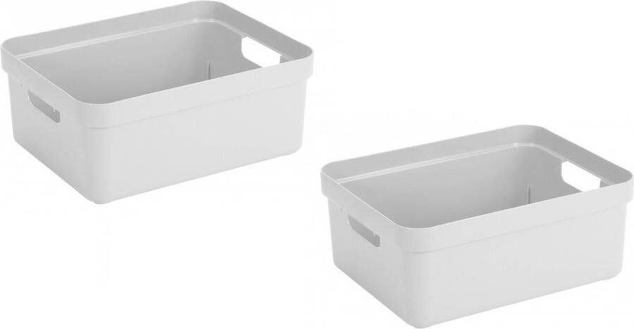 Merkloos Sans marque 5x stuks witte opbergboxen opbergdozen opbergmanden kunststof 24 liter opbergen manden dozen bakken opbergers