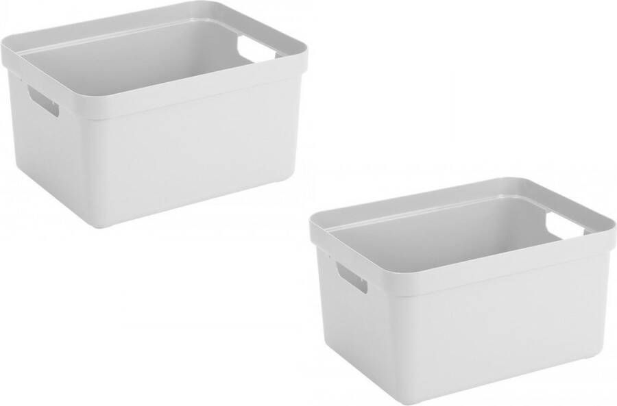 Merkloos Sans marque 5x stuks witte opbergboxen opbergdozen opbergmanden kunststof 32 liter opbergen manden dozen bakken opbergers