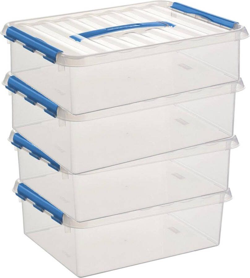 Sunware 6x Q-Line opberg boxen opbergdozen 12 liter 38 x 30 x 12 cm kunststof A4 formaat opslagbox Opbergbak kunststof transparant blauw