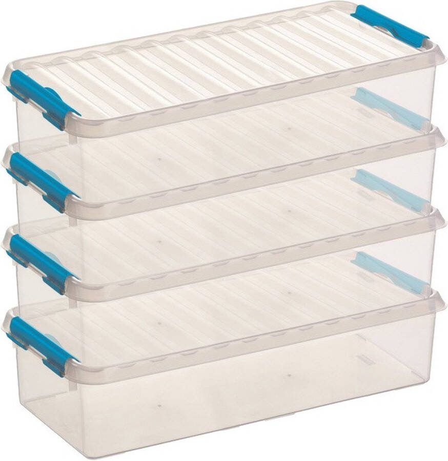 Sunware 6x Q-Line opberg boxen opbergdozen 6 5 liter 48 5 x 19 x 10 5 cm kunststof Langwerpige smalle opslagbox Opbergbak kunststof transparant blauw