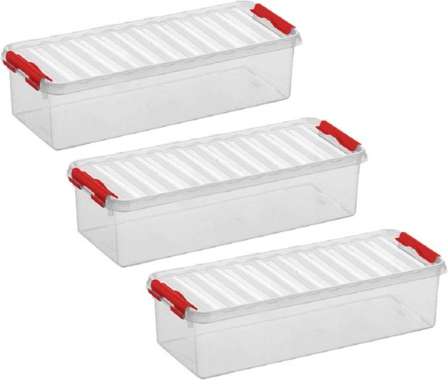 White box 6x stuks opberg box opbergdoos 3.5 liter 38.5 x 14 x 9.2 cm Opslagbox Opbergbak kunststof transparant rood