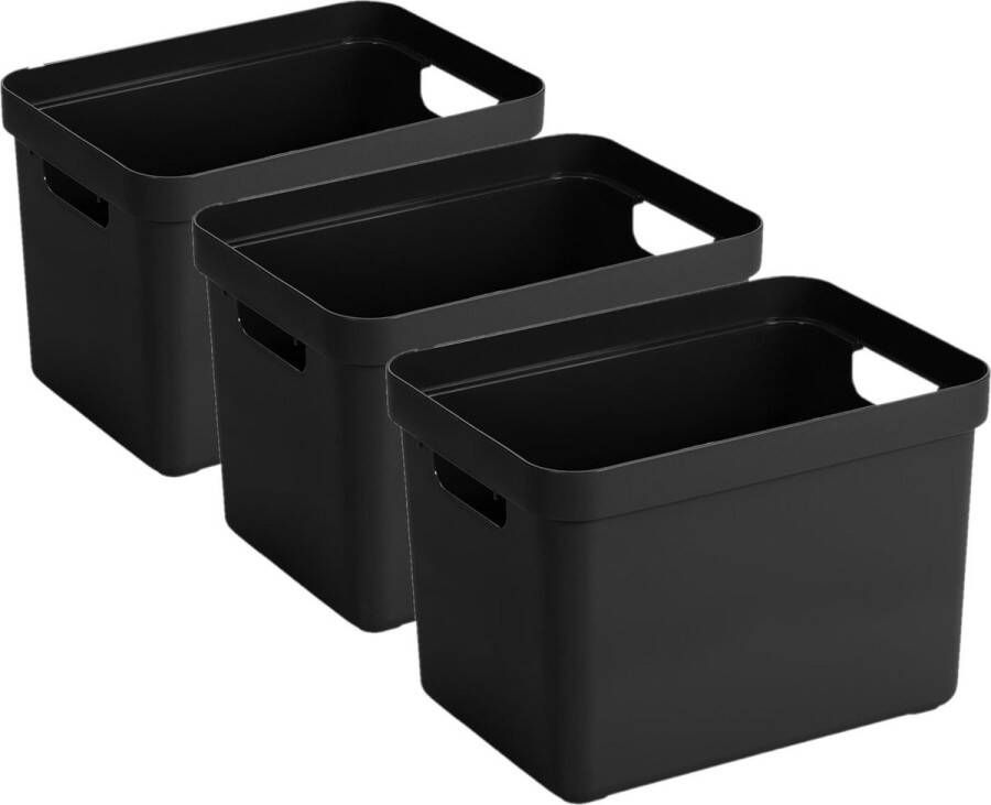 Sunware 6x stuks zwarte opbergboxen opbergdozen opbergmanden kunststof 18 liter opbergbakken