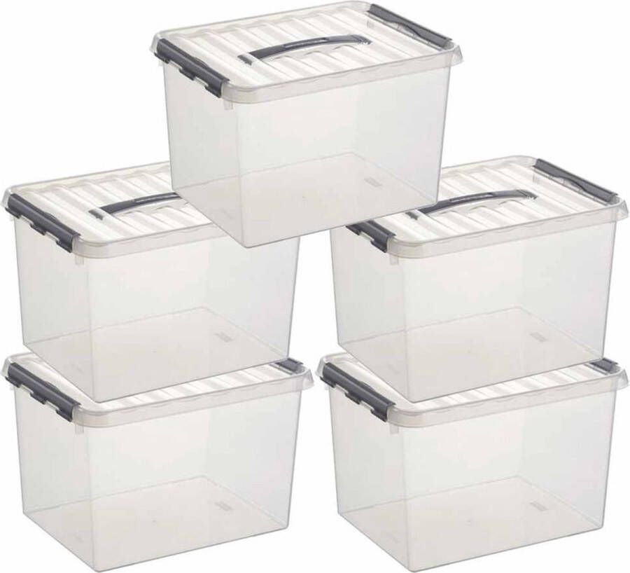 Sunware 8x Q-Line opberg box opbergdoos 22 liter 40 cm Opbergbak kunststof transparant zilver 8 stuks