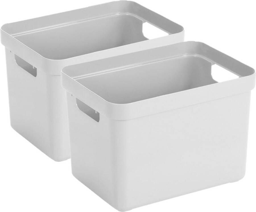 Sunware 8x stuks witte opbergboxen opbergdozen opbergmanden kunststof 18 liter opbergbakken