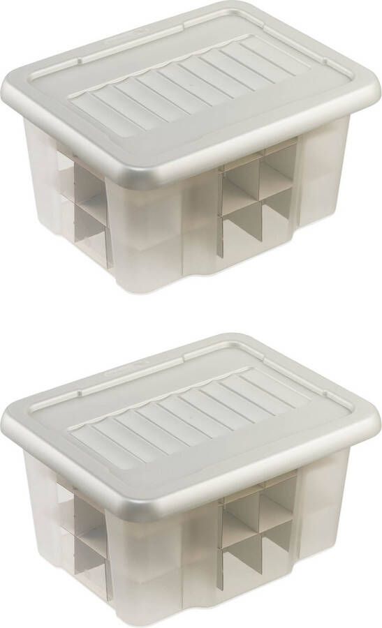 Sunware Nesta Kerstballen Opbergbox 24L Set van 2 Trays voor 45 kerstballen Transparant grijs