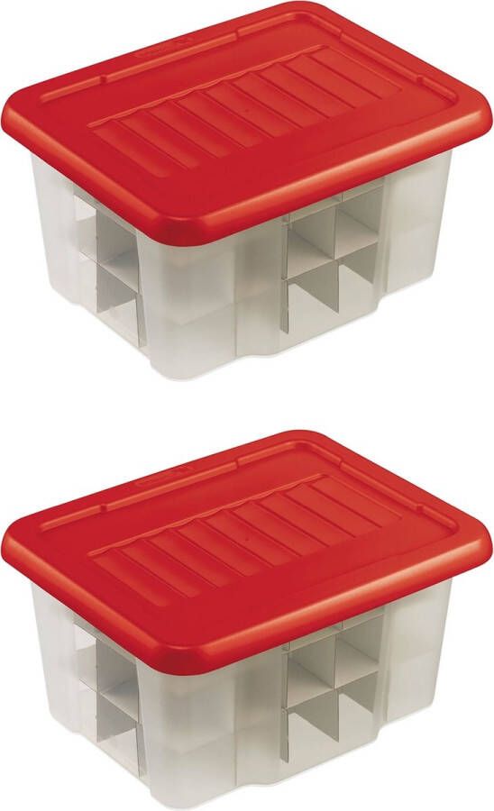 Sunware Nesta Kerstballen Opbergbox 24L Set van 2 Trays voor 45 kerstballen Transparant rood