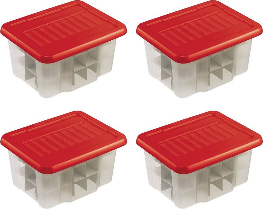 Sunware Nesta Kerstballen Opbergbox 24L Set van 4 Trays voor 45 kerstballen Transparant rood