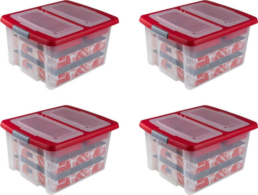Sunware Nesta Kerstballen Opbergbox 32L Set van 4 Trays voor 32 kerstballen Transparant rood