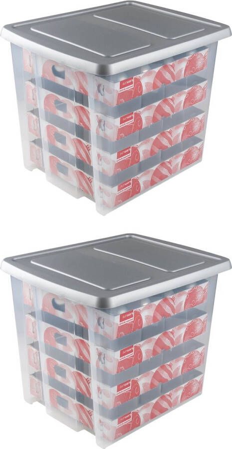 Sunware Nesta Kerstballen Opbergbox 45L Set van 2 Trays voor 64 kerstballen Transparant grijs