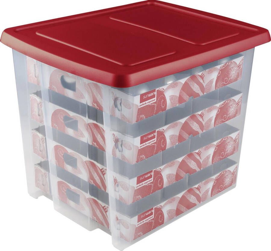 Sunware Nesta Kerstballen Opbergbox 45L Trays voor 64 kerstballen Transparant grijs