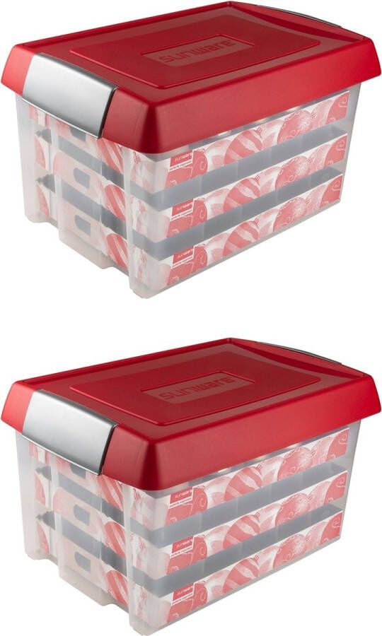 Sunware Nesta Kerstballen Opbergbox 60L Set van 2 Trays voor 60 kerstballen Transparant rood