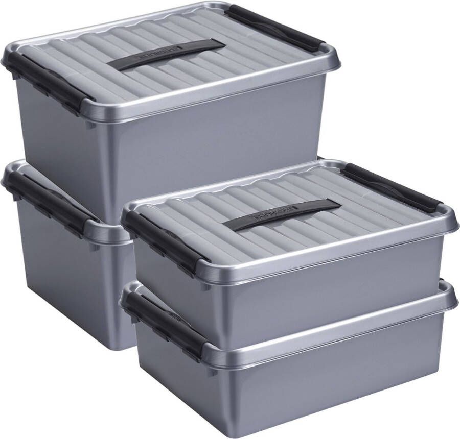 Sunware Opberg boxen set 4x stuks 10 en 15 liter kunststof grijs met deksel Opbergbox