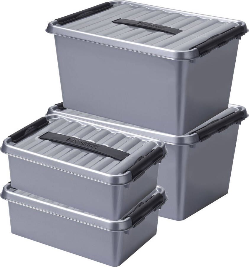 Sunware Opberg boxen set 6x stuks 12 en 22 liter kunststof grijs met deksel Opbergbox