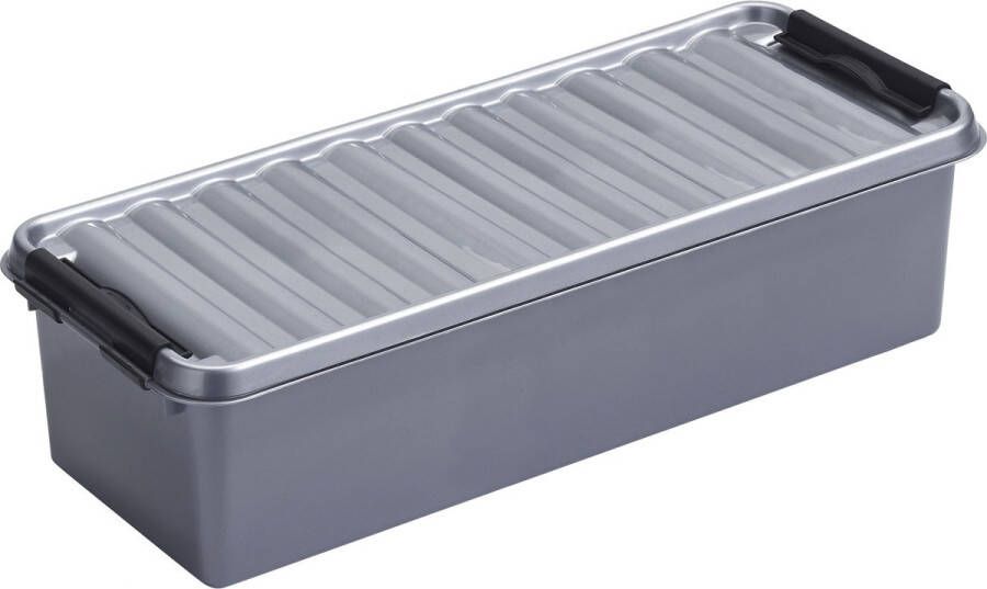 White box Opberg box opbergdoos 3.5 liter 38.5 x 14 x 9.2 cm Opslagbox Opbergbak kunststof grijs zwart