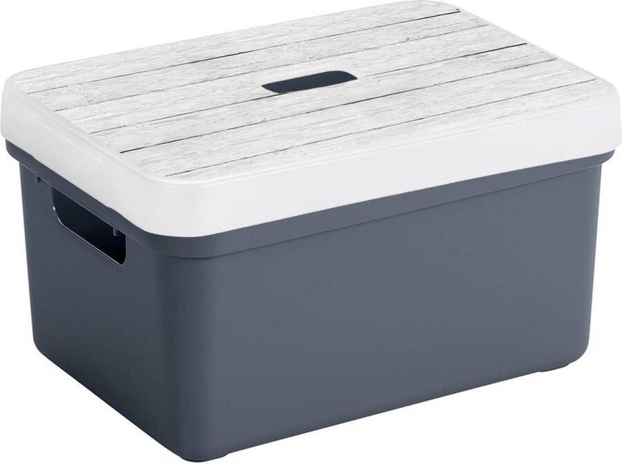 Sunware Opbergbox mand donkerblauw 13 liter met deksel hout kleur Opbergbox