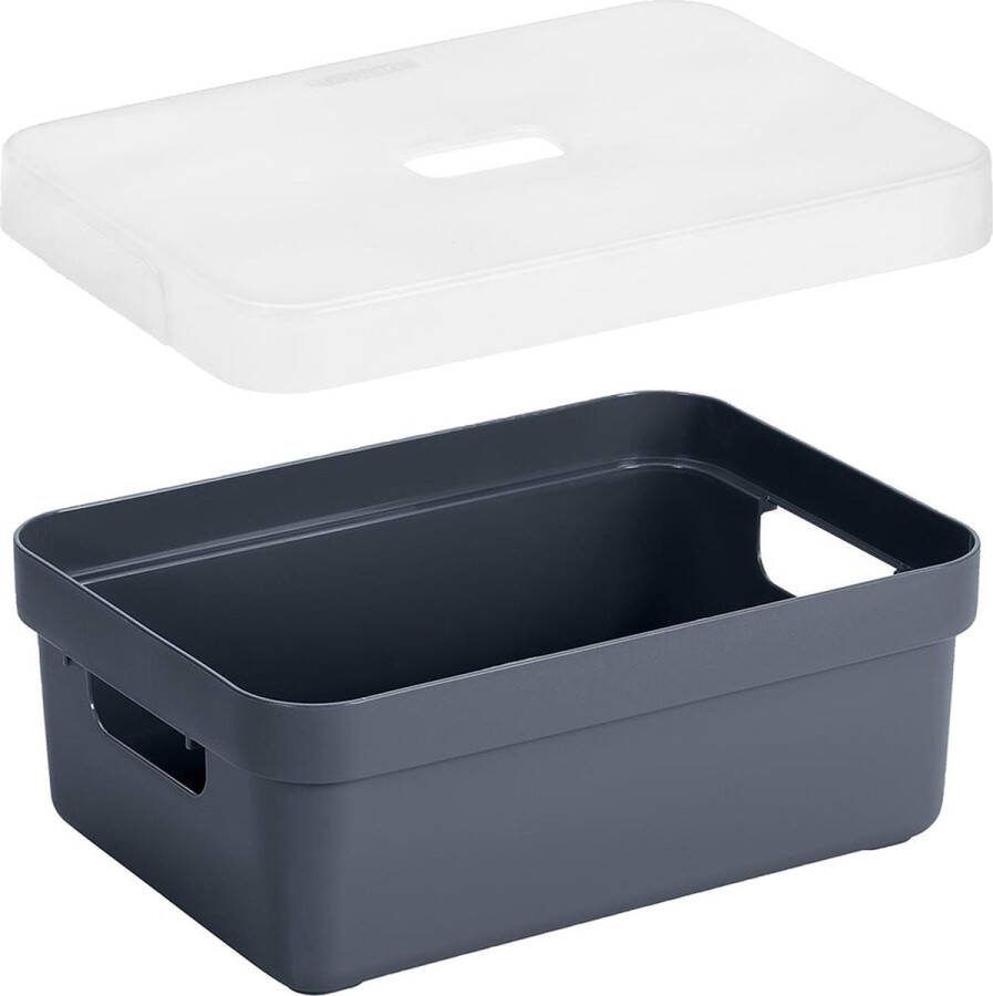Sunware 2x stuks opbergboxen opbergmanden donkerblauw van 9 liter kunststof met transparante deksel 35 x 25 x 12 cm