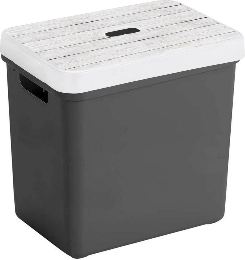 Sunware Opbergbox mand antraciet 25 liter met deksel hout kleur Opbergbox