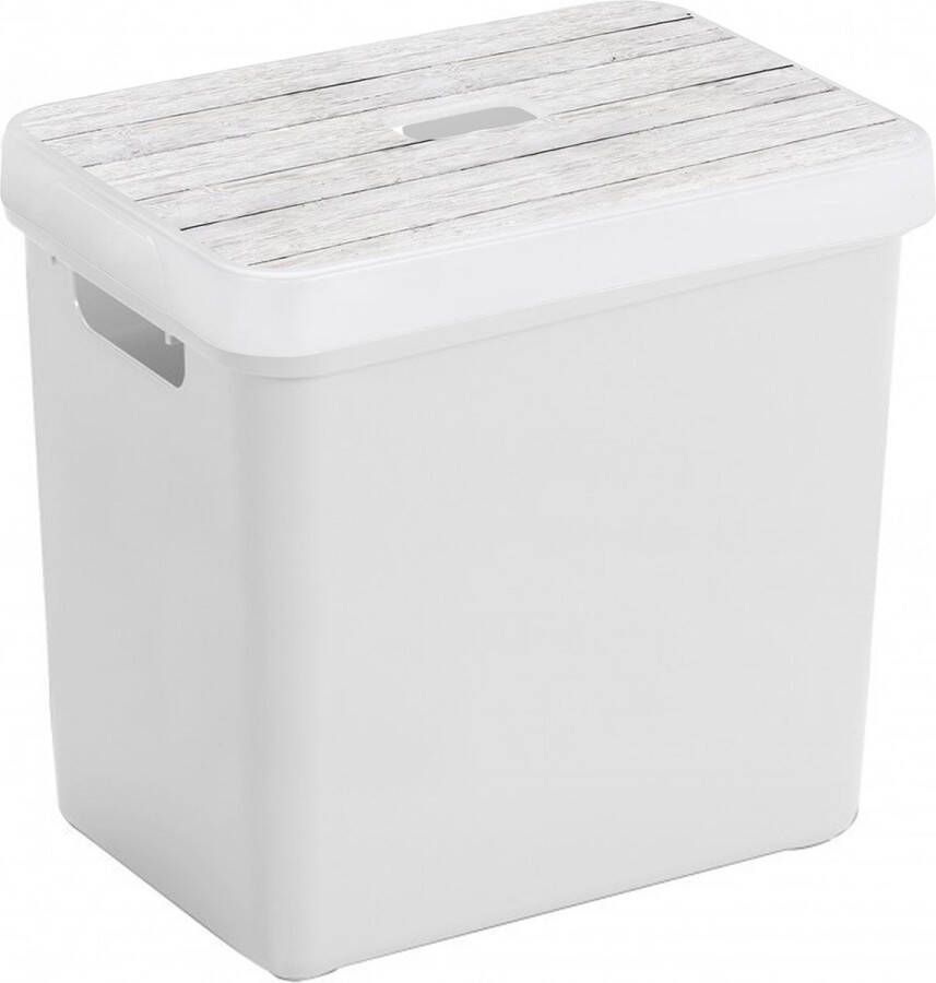 Sunware Opbergbox mand wit 25 liter met deksel hout kleur Opbergbox