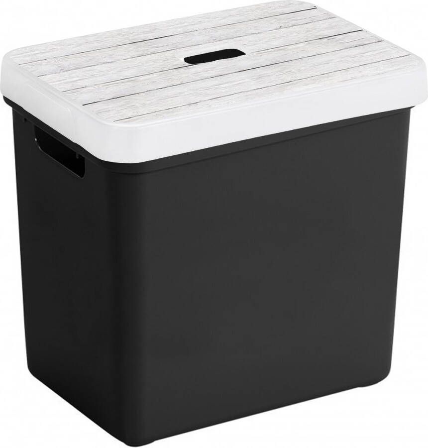 Sunware Opbergbox mand zwart 25 liter met deksel hout kleur Opbergbox