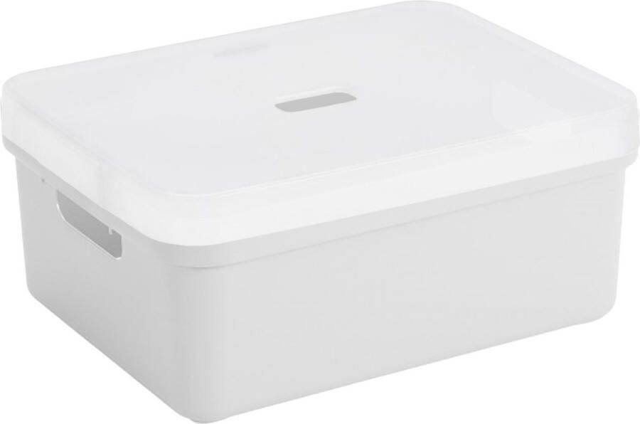Sunware opbergbox mand kist van 24 liter wit kunststof met transparante deksel 45 x 35 x 18 cm