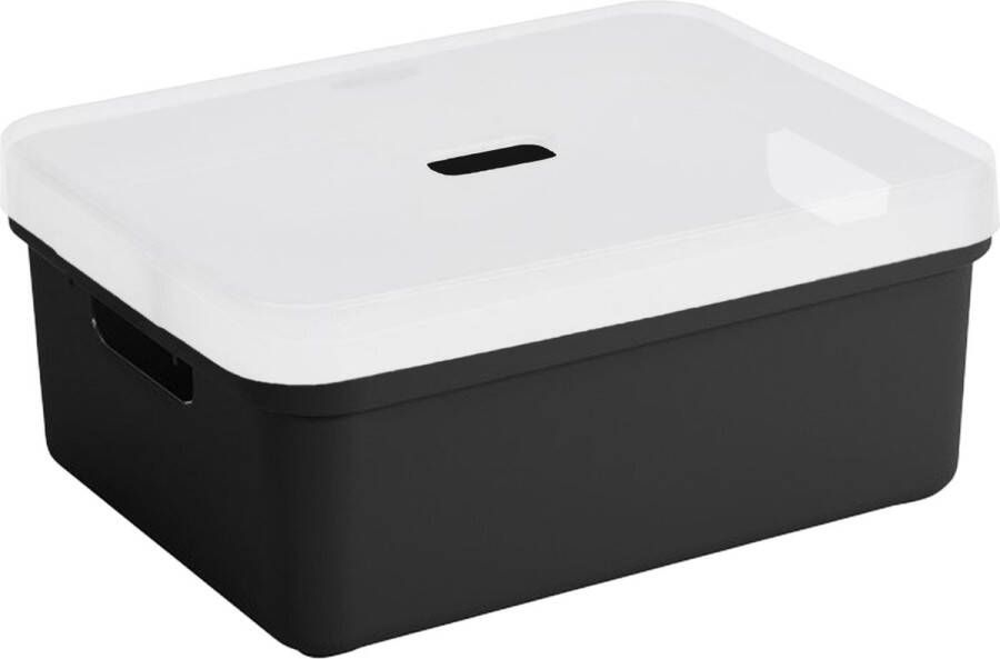 Sunware opbergbox mand kist van 24 liter zwart kunststof met transparante deksel 45 x 35 x 18 cm